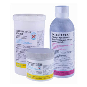 Interfly fly control spray concentrate and bait for livestock housing